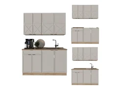 Cocina para solteros gris/beige/roble dorado 140x60x81.6 fame-line