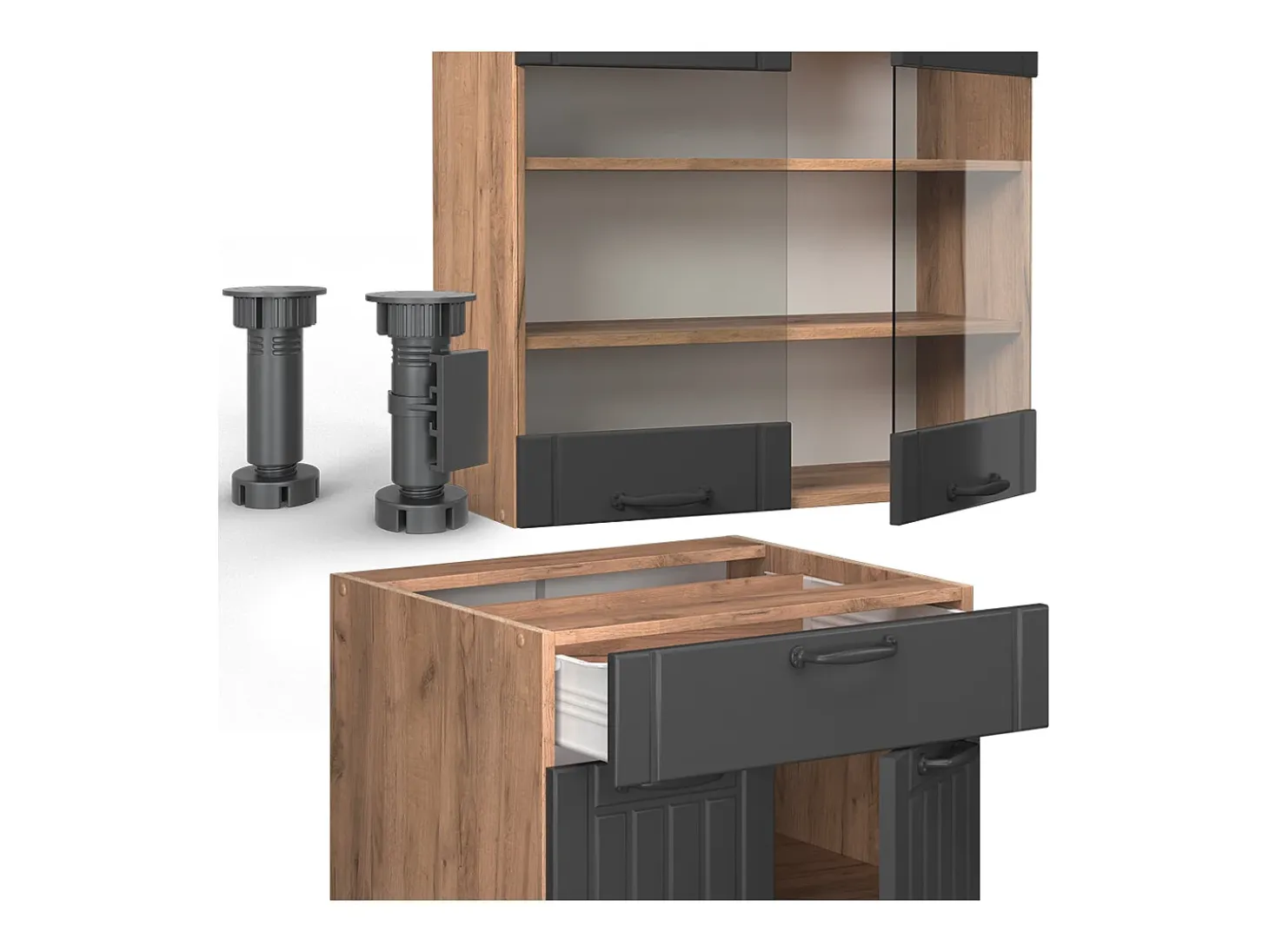 Cocina para solteros gris oscuro 140x60x81.6 fame-line