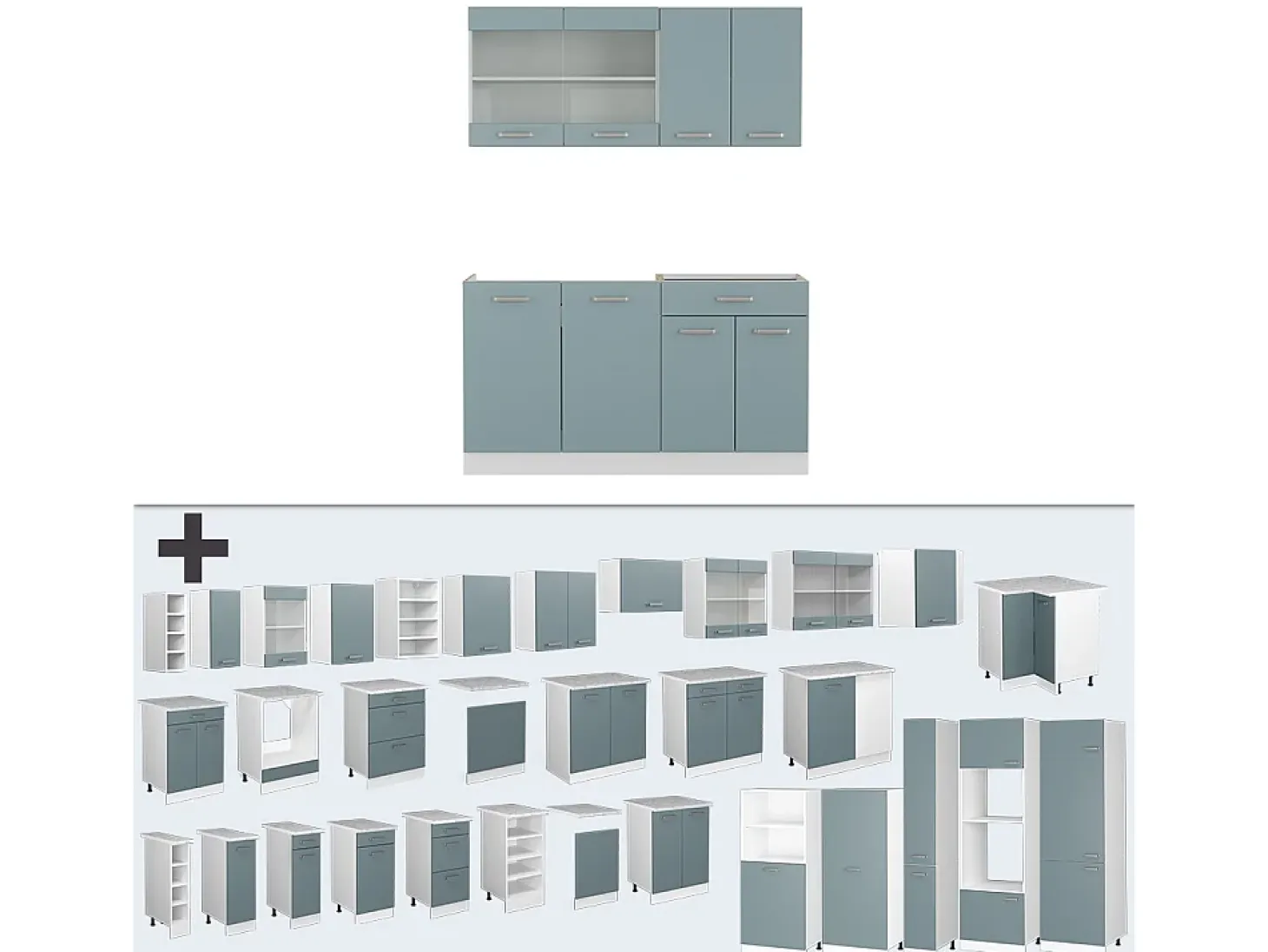 Cocina para solteros gris azulado 140x60x81.6 r-line