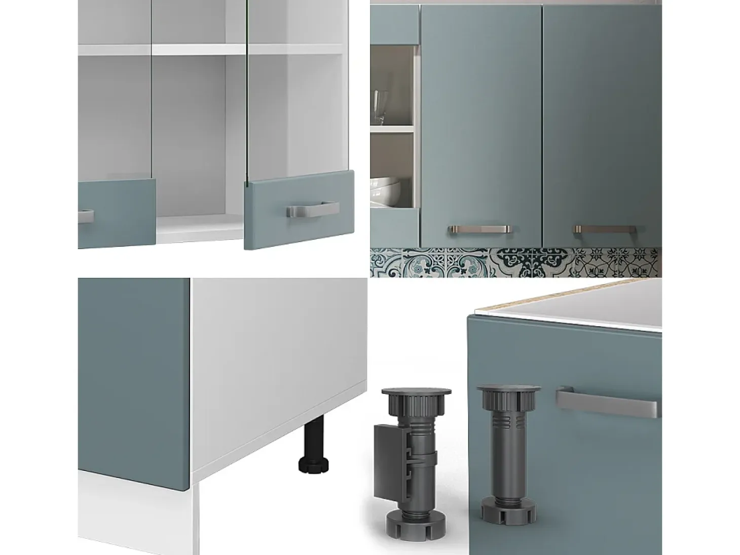 Cocina para solteros gris azulado 140x60x81.6 r-line