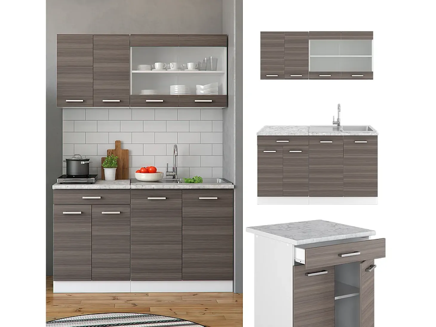Cocina para solteros gris noble 140x60x81.6 r-line