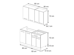 Cocina para solteros gris/beige/roble dorado 140x46x81.6 fame-line