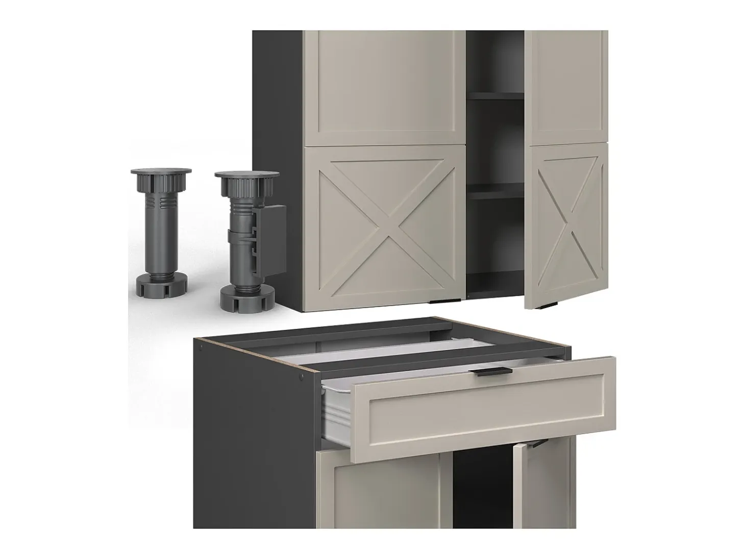 Cocina para solteros gris/beige/antracita 140x60x81.6 fame-line
