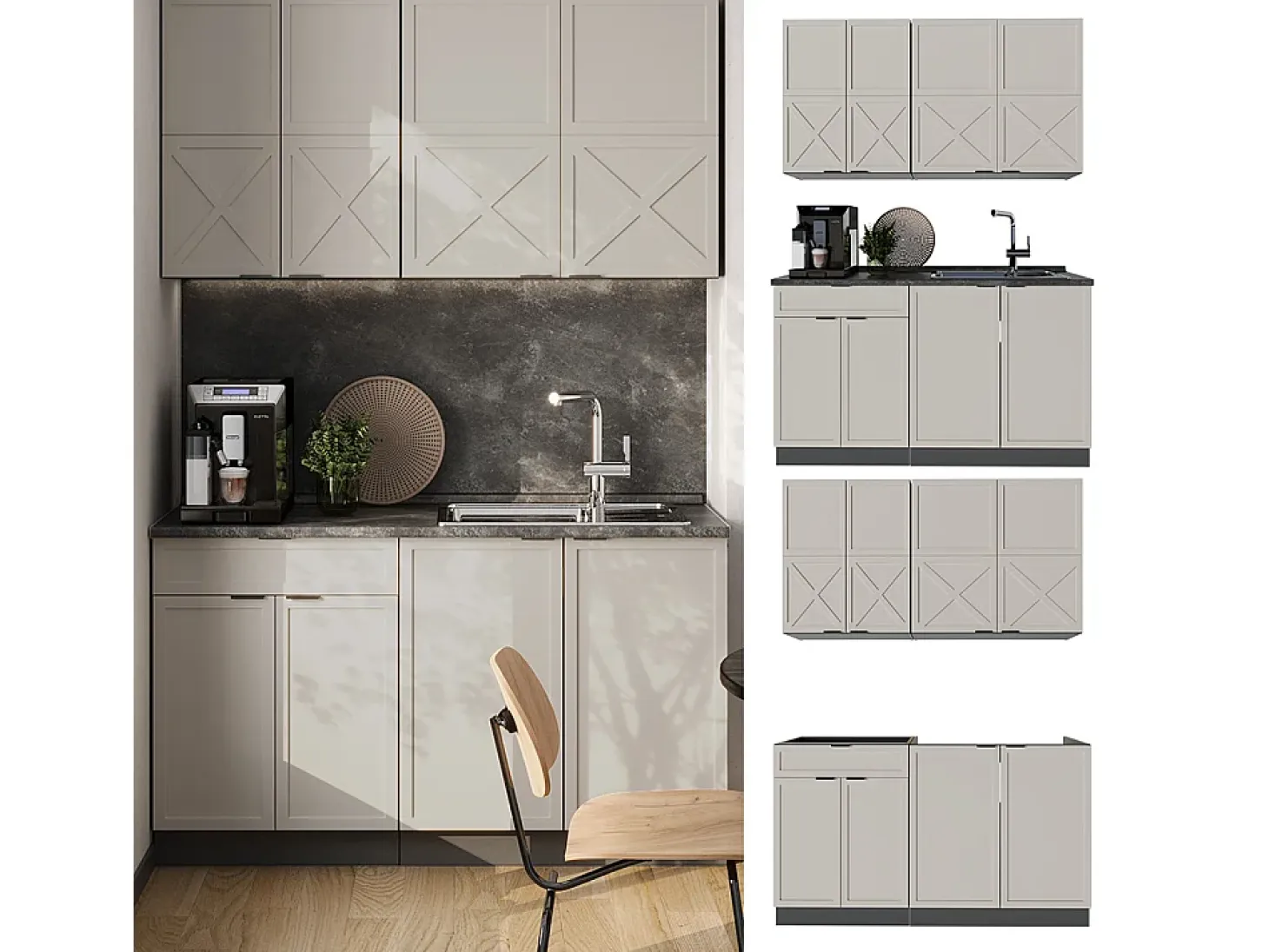 Cocina para solteros gris/beige/antracita 140x60x81.6 fame-line
