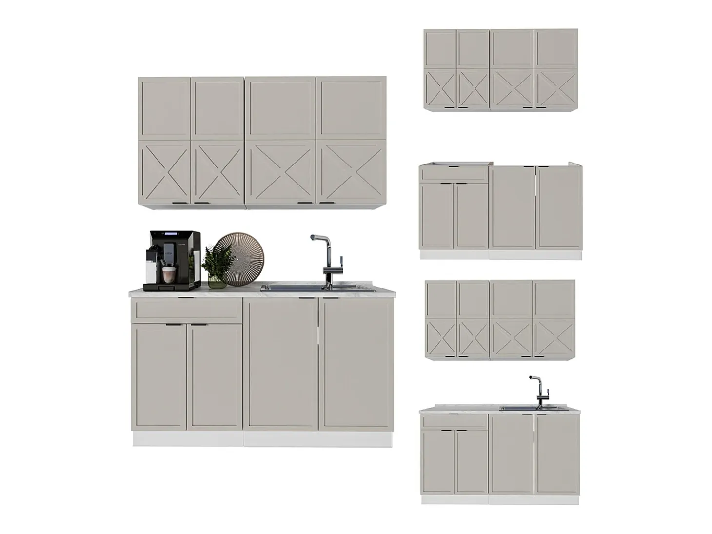 Cocina para solteros gris/beige/blanco 140x60x81.6 fame-line