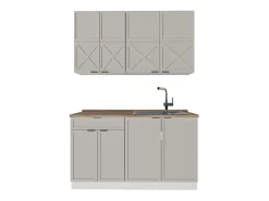 Cocina para solteros gris/beige/blanco 140x60x81.6 fame-line