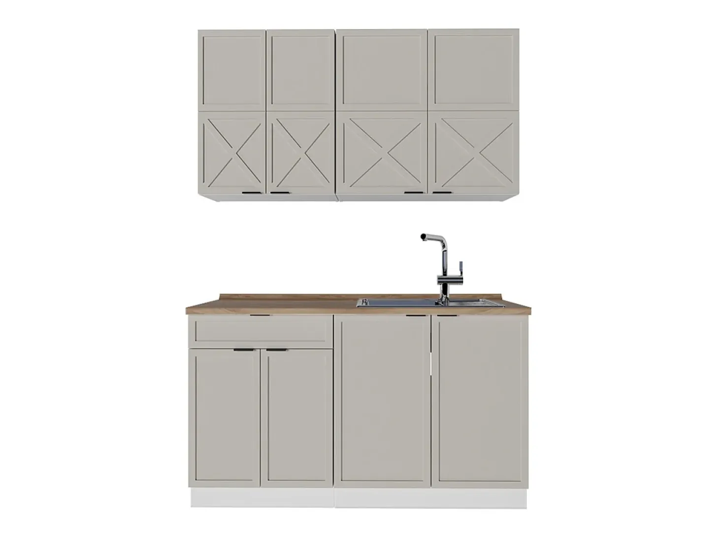 Cocina para solteros gris/beige/blanco 140x60x81.6 fame-line