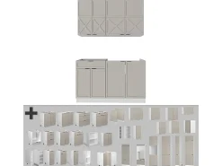 Cocina para solteros gris/beige/blanco 140x60x81.6 fame-line