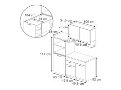 Cocina para solteros gris 160x60x81.6 egbert