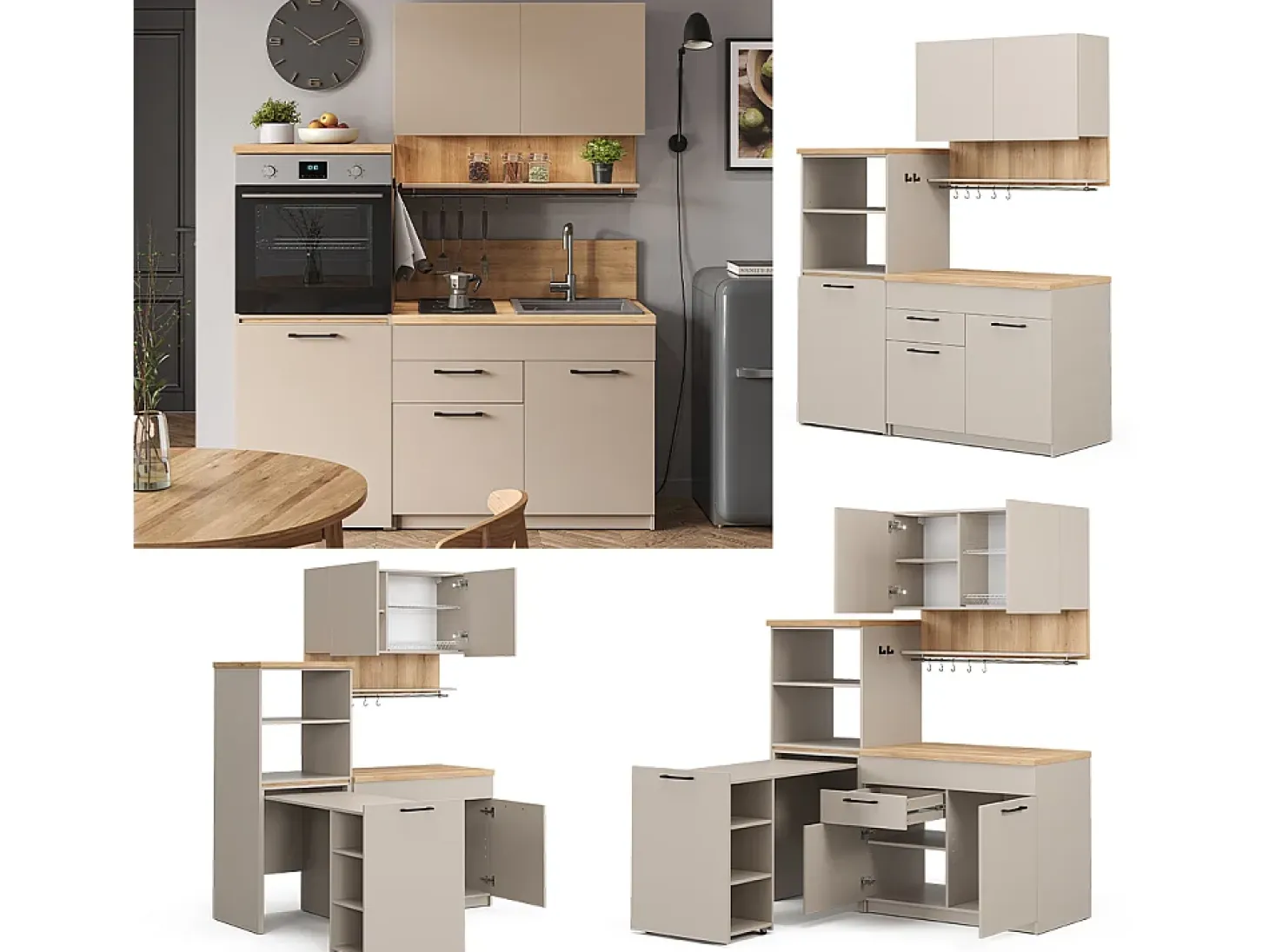 Cocina para solteros gris 160x60x81.6 egbert
