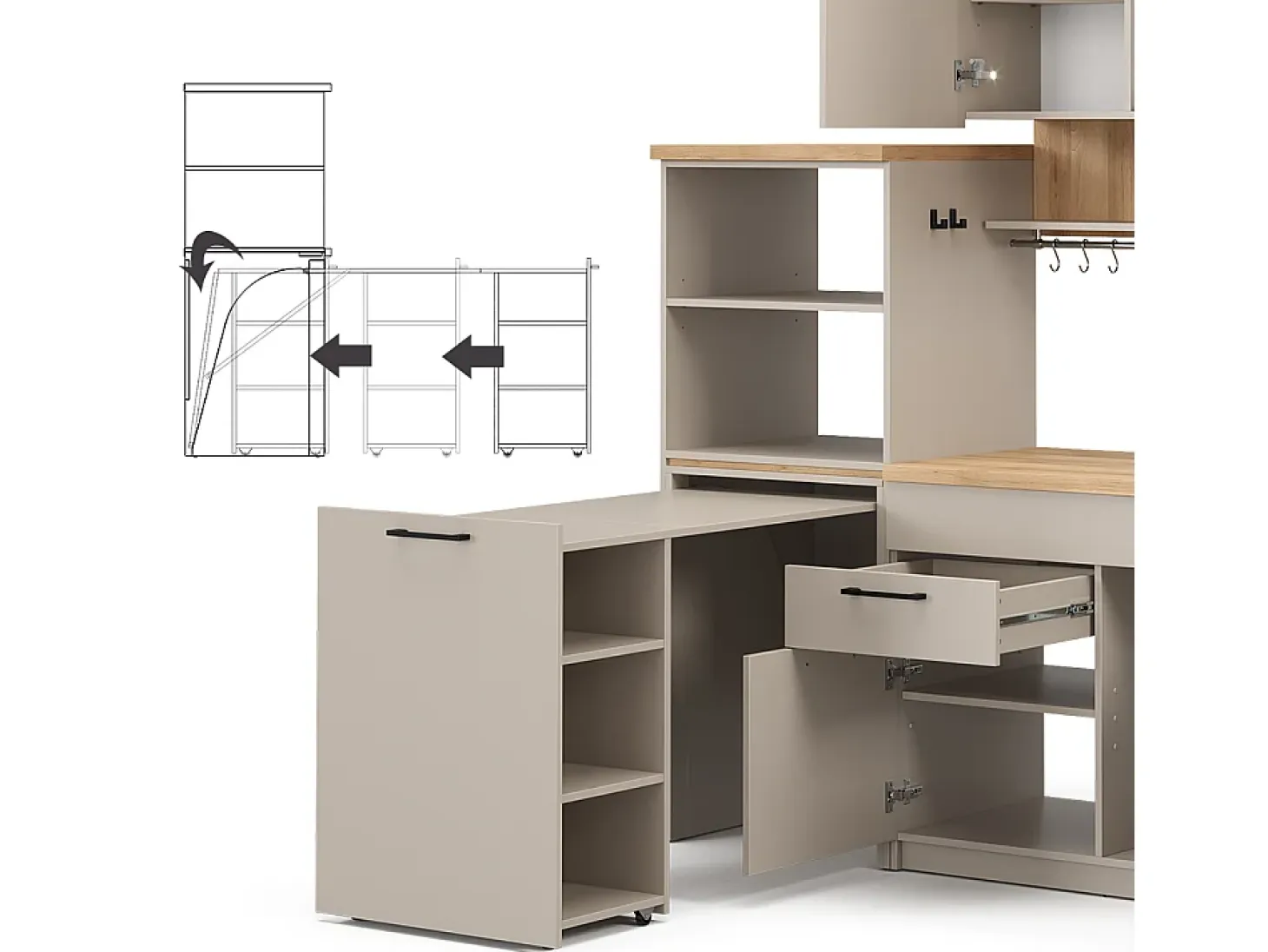 Cocina para solteros gris 160x60x81.6 egbert