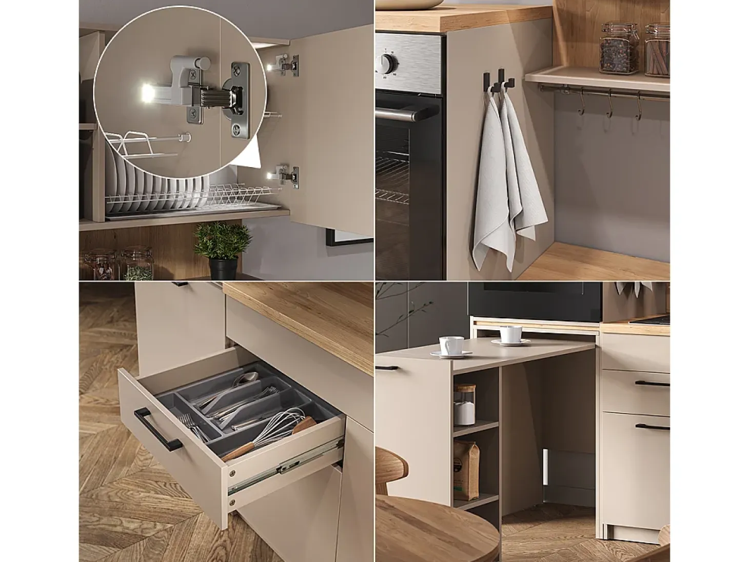 Cocina para solteros gris 160x60x81.6 egbert