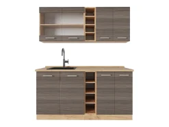 Cocina para solteros gris noble/roble dorado 160x46x81.6 r-line