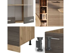 Cocina para solteros gris noble/roble dorado 160x46x81.6 r-line
