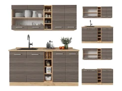 Cocina para solteros gris noble/roble dorado 160x46x81.6 r-line