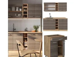 Cocina para solteros gris noble/roble dorado 160x46x81.6 r-line