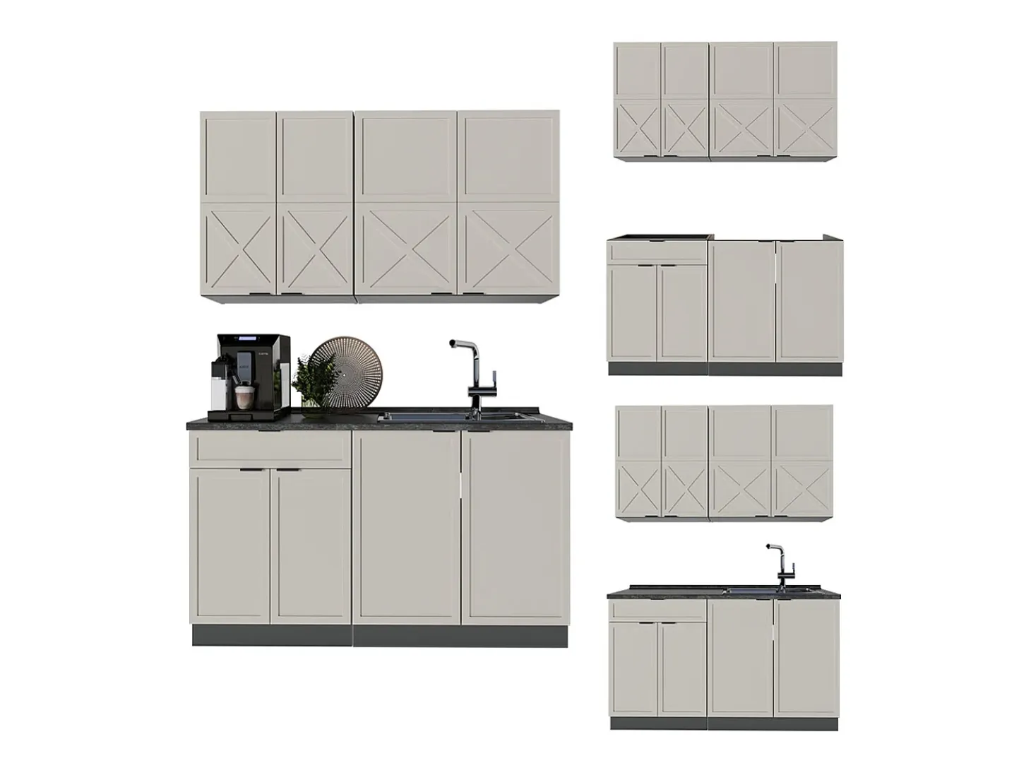Cocina para solteros gris/beige/antracita 140x60x81.6 fame-line