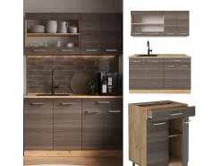 Cocina para solteros gris noble/roble dorado 140x46x81.6 r-line