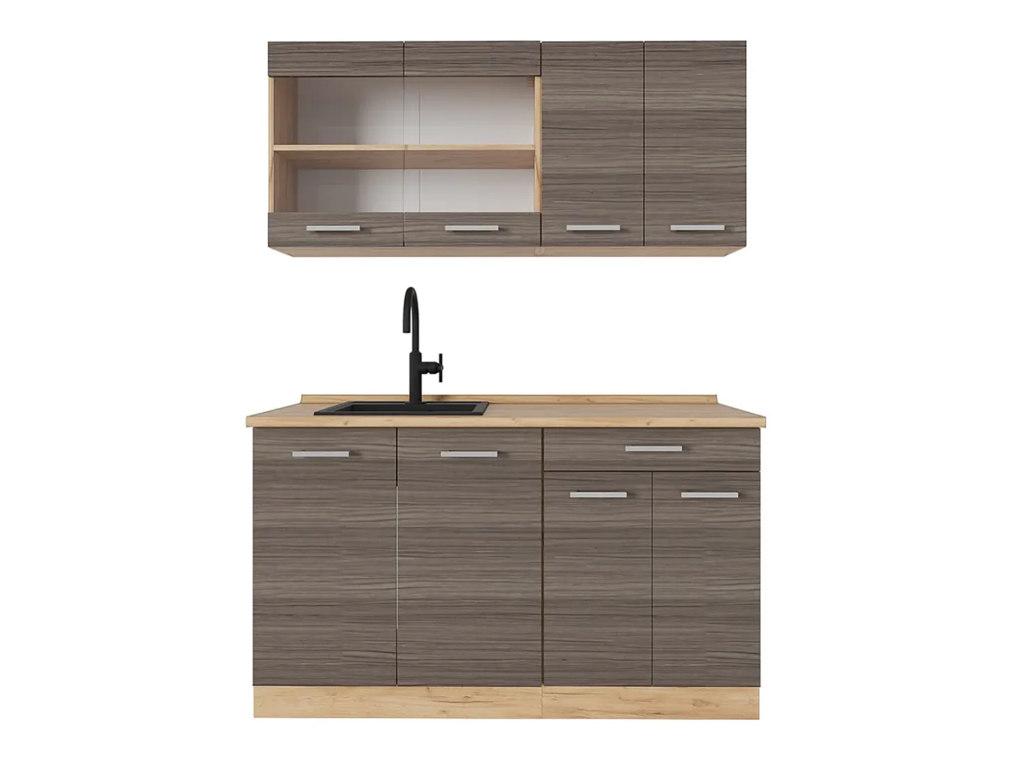 Cocina para solteros gris noble/roble dorado 140x46x81.6 r-line