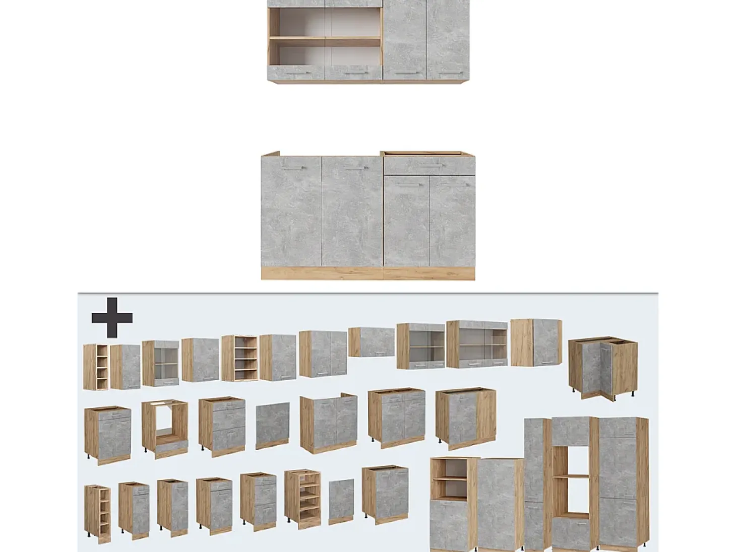 Cocina para solteros hormigón/roble dorado 140x46x81.6 r-line