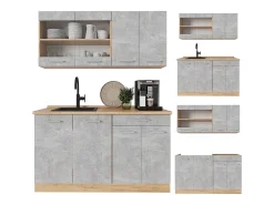 Cocina para solteros hormigón/roble dorado 140x46x81.6 r-line