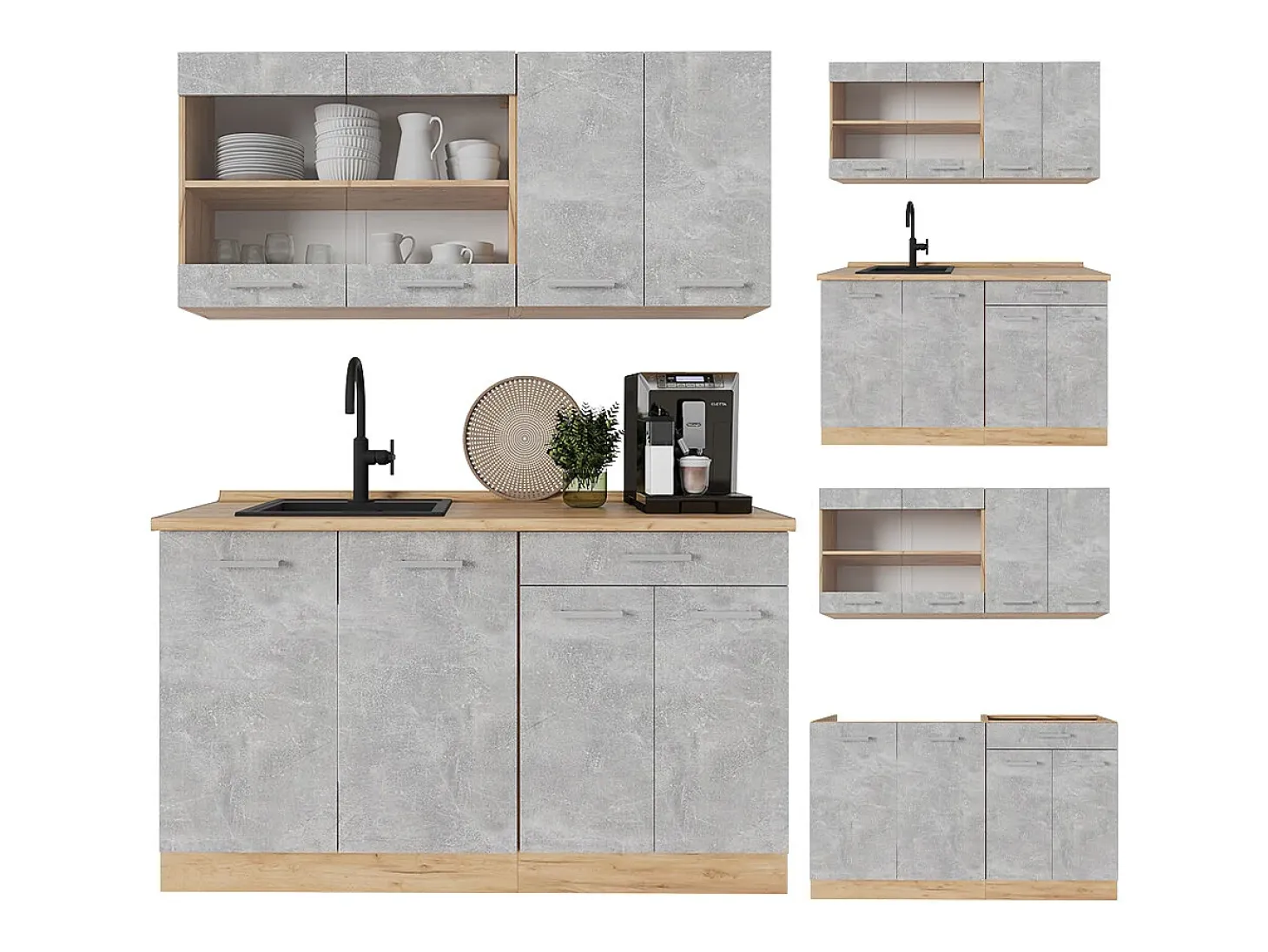 Cocina para solteros hormigón/roble dorado 140x46x81.6 r-line