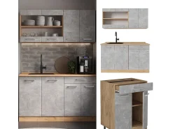 Cocina para solteros hormigón/roble dorado 140x46x81.6 r-line