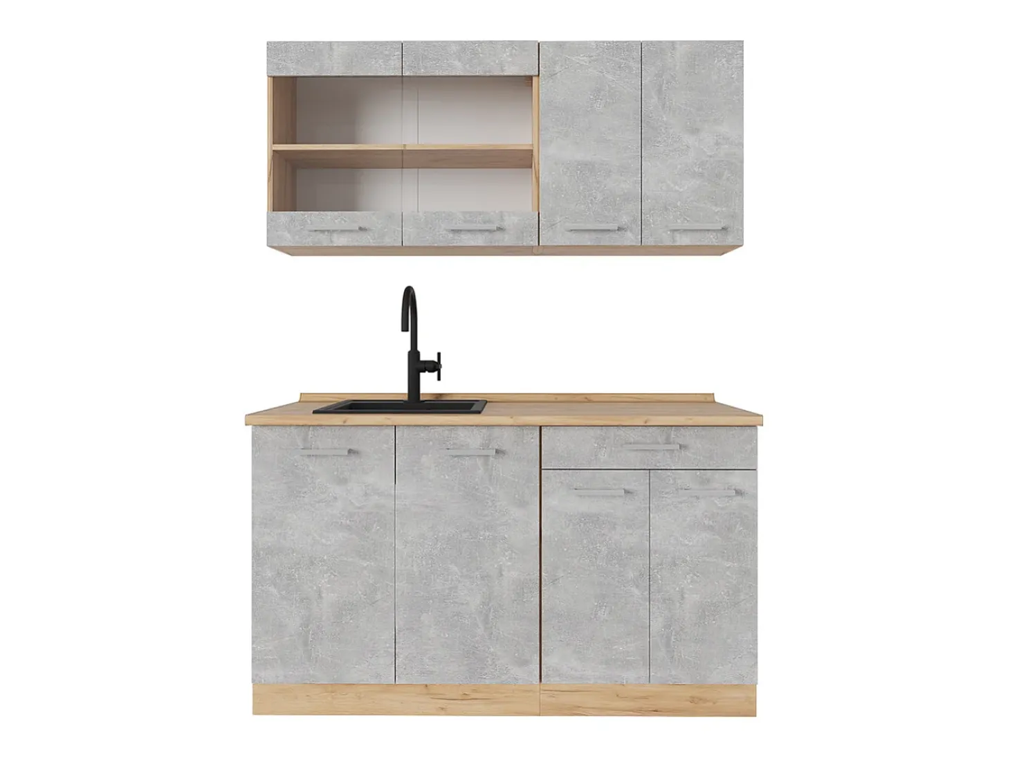 Cocina para solteros hormigón/roble dorado 140x46x81.6 r-line