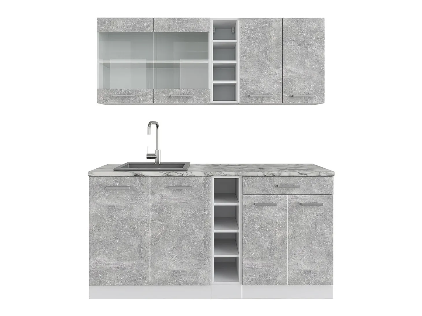 Cocina para solteros hormigón/blanco 160x46x81.6 r-line