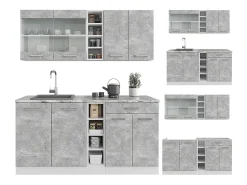 Cocina para solteros hormigón/blanco 160x46x81.6 r-line