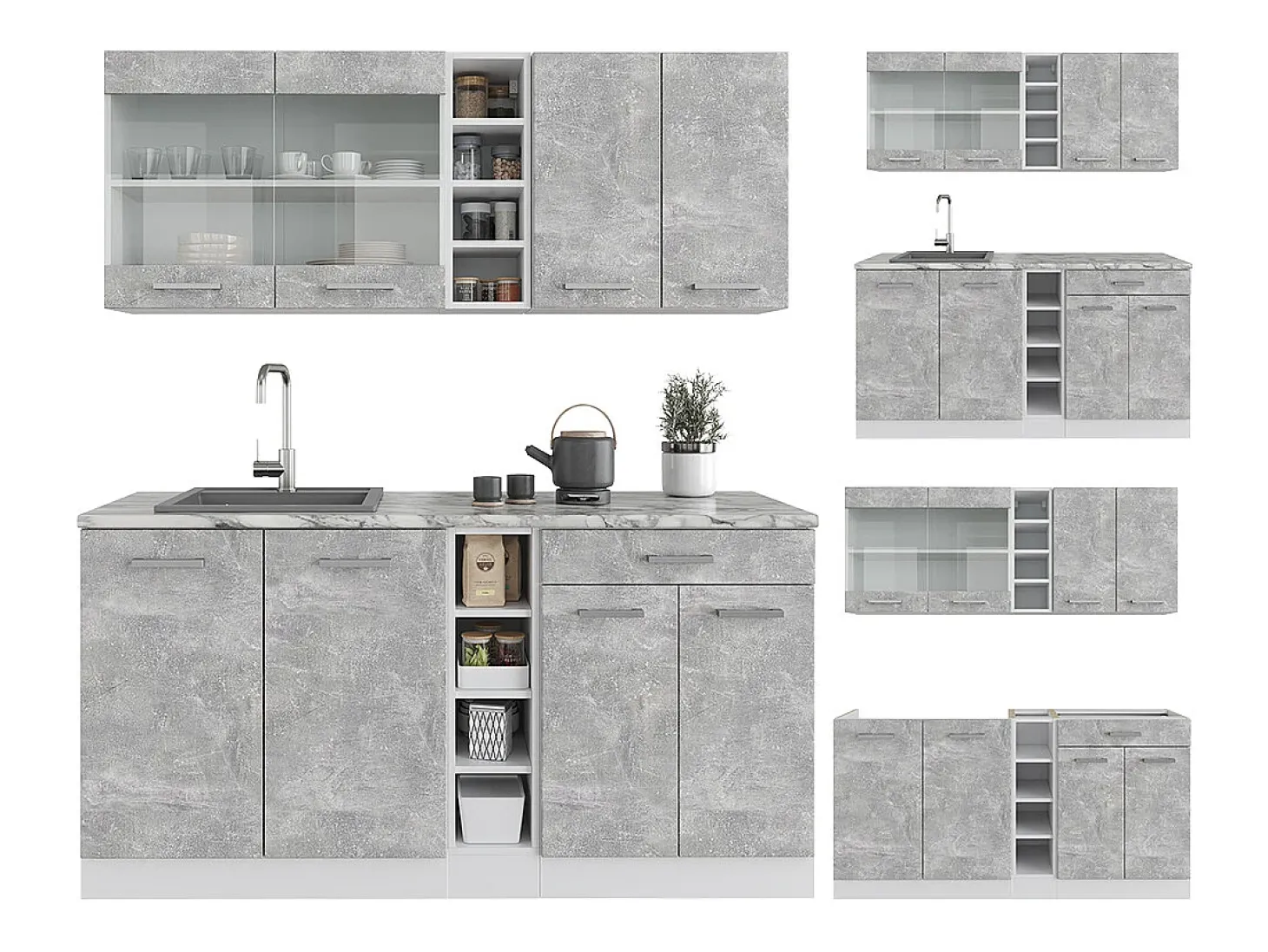 Cocina para solteros hormigón/blanco 160x46x81.6 r-line