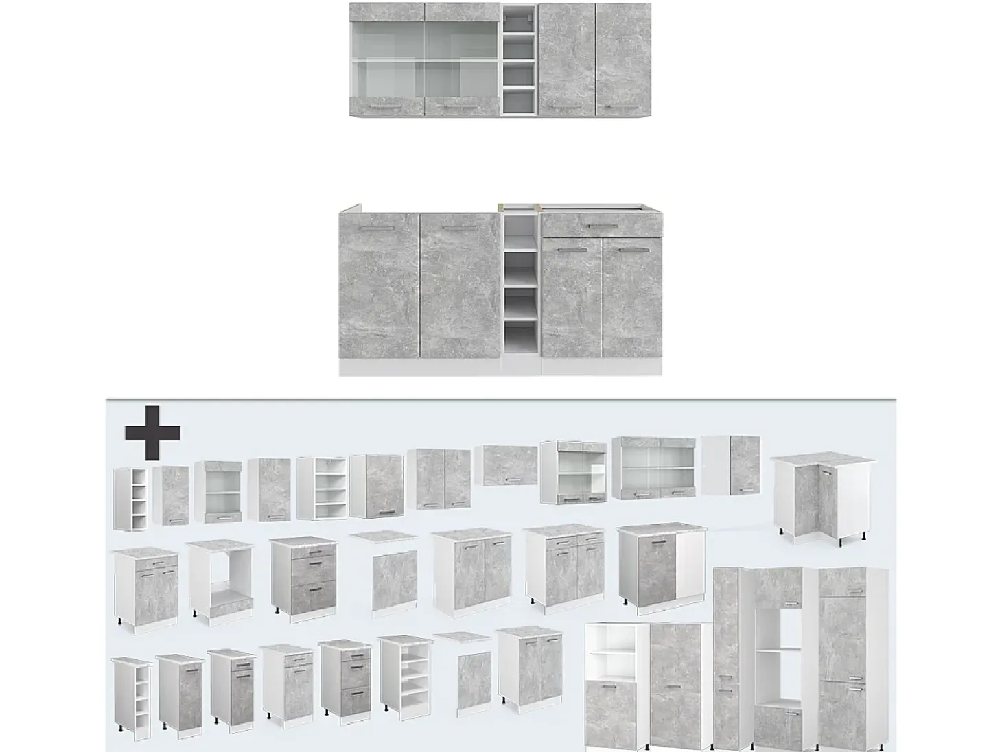 Cocina para solteros hormigón/blanco 160x46x81.6 r-line
