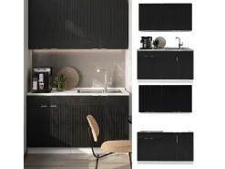 Cocina para solteros negro a rayas/blanco 140x46x81.6 fame-line