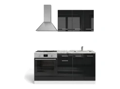 Cocina para solteros negro brillo/blanco 160x46x81.6 r-line
