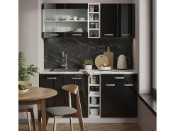Cocina para solteros negro brillo/blanco 160x60x81.6 r-line