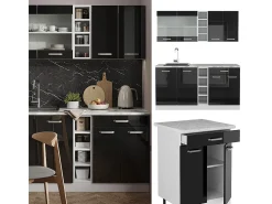 Cocina para solteros negro brillo/blanco 160x60x81.6 r-line