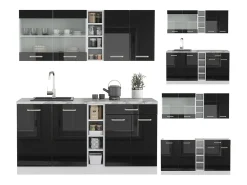 Cocina para solteros negro brillo/blanco 160x60x81.6 r-line