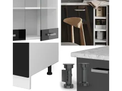 Cocina para solteros negro brillo/blanco 160x60x81.6 r-line