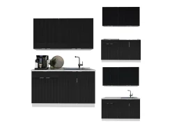 Cocina para solteros negro a rayas/blanco 140x60x81.6 fame-line