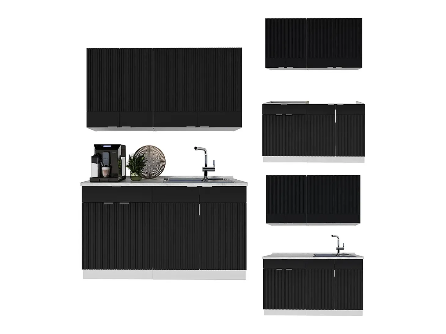 Cocina para solteros negro a rayas/blanco 140x60x81.6 fame-line