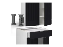 Cocina para solteros negro a rayas/blanco 140x60x81.6 fame-line