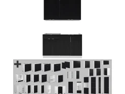 Cocina para solteros negro a rayas/blanco 140x60x81.6 fame-line
