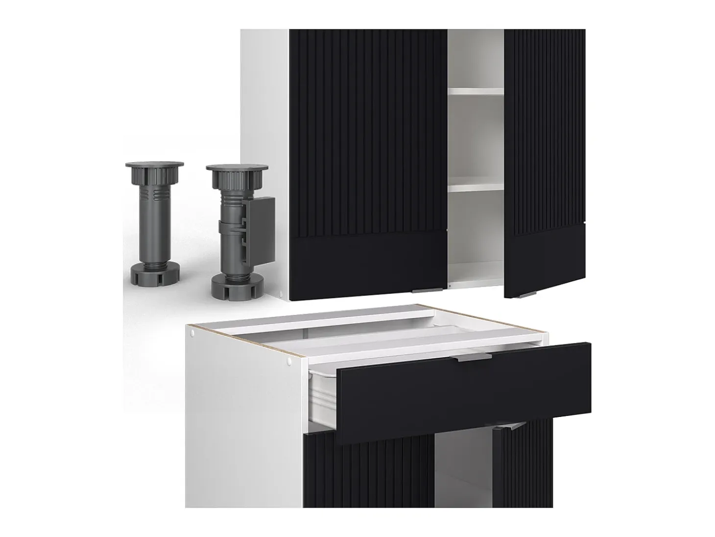 Cocina para solteros negro a rayas/blanco 140x60x81.6 fame-line