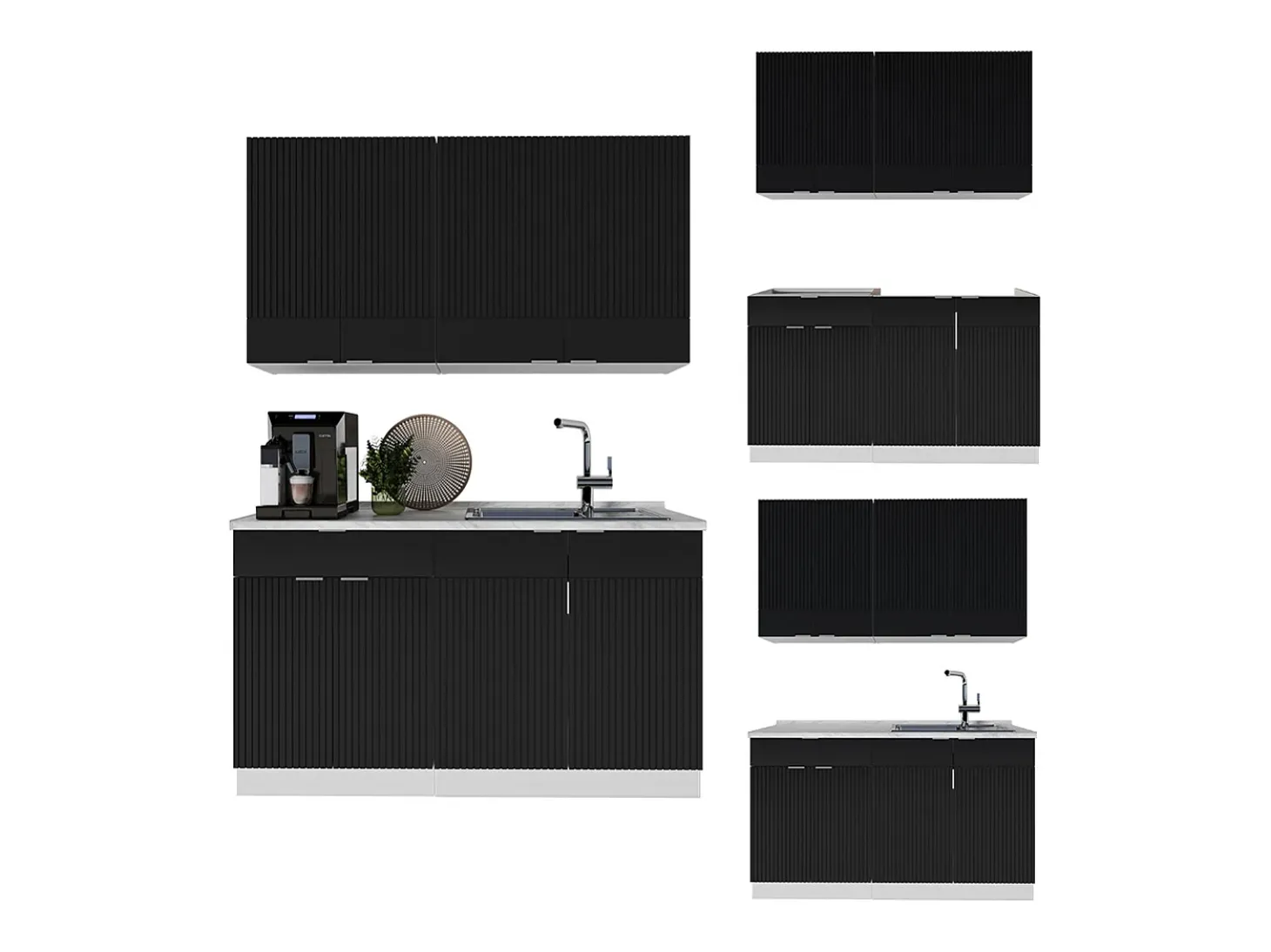 Cocina para solteros negro a rayas/blanco 140x60x81.6 fame-line