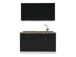 Cocina para solteros negro a rayas/blanco 140x60x81.6 fame-line