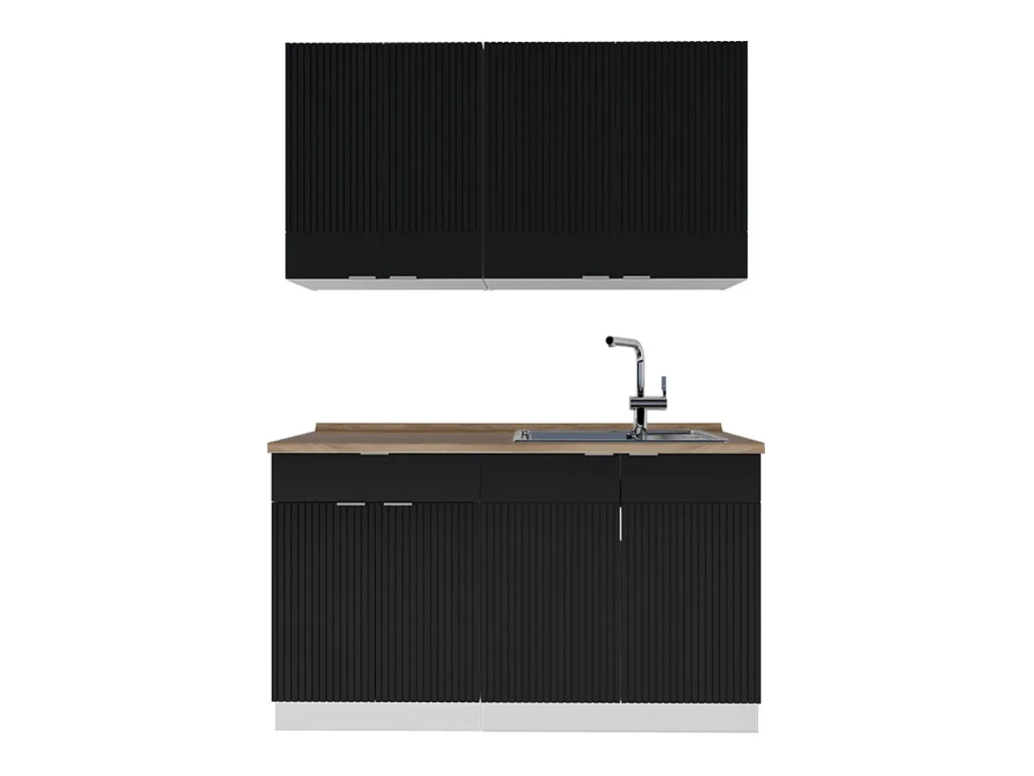 Cocina para solteros negro a rayas/blanco 140x60x81.6 fame-line