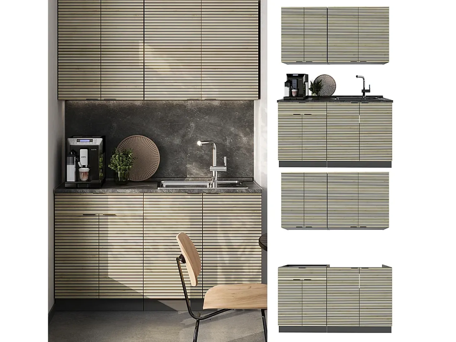 Cocina para solteros panel de roble/antracita 140x60x81.6 fame-line