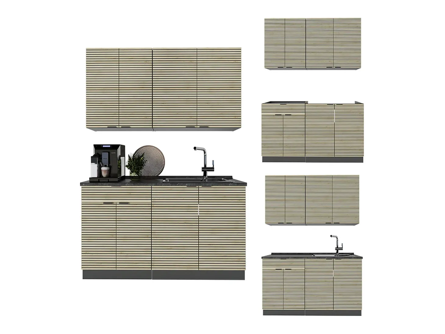 Cocina para solteros panel de roble/antracita 140x60x81.6 fame-line