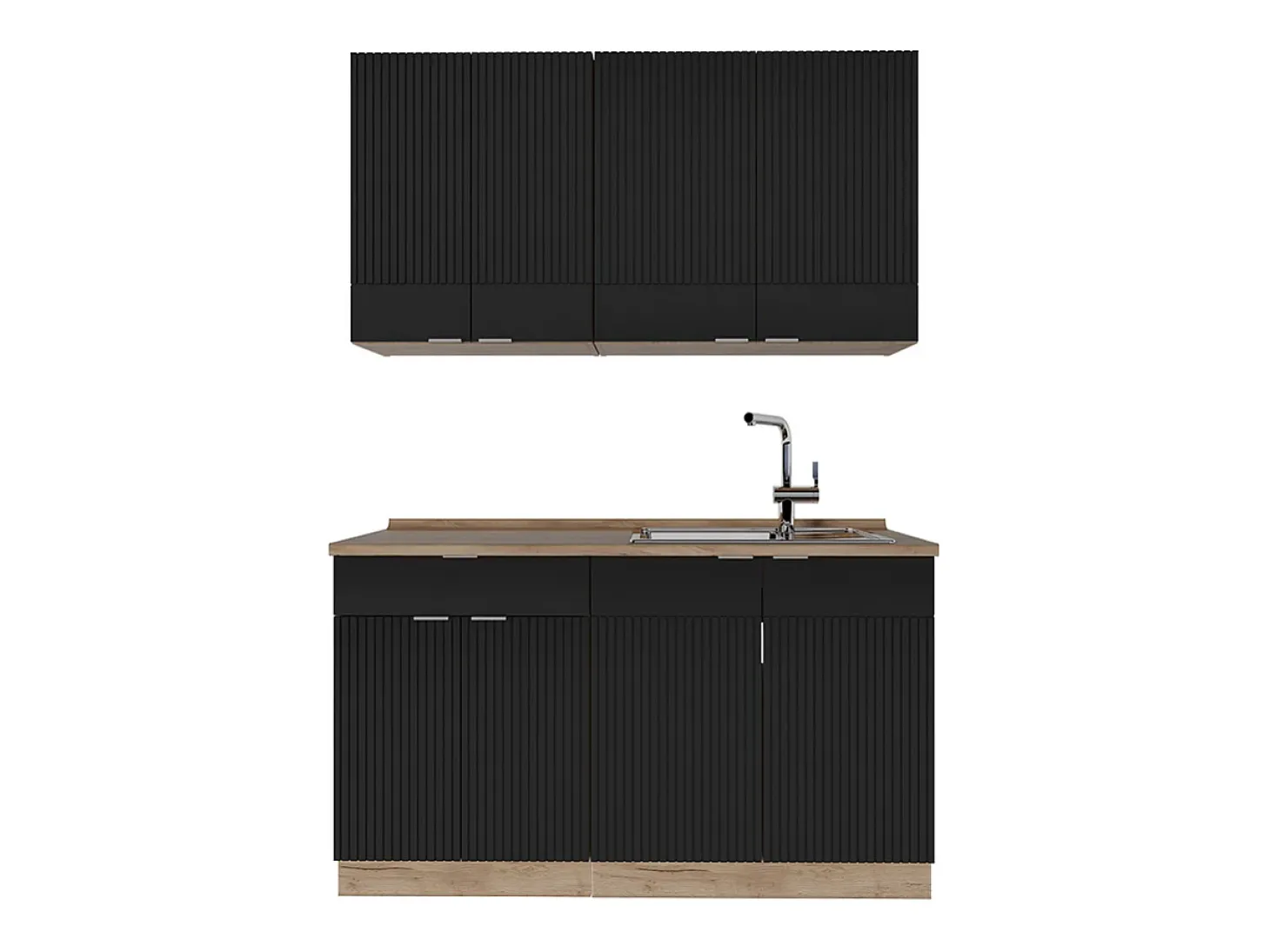 Cocina para solteros rayas negras/roble dorado 140x60x81.6 fame-line