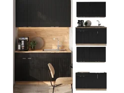 Cocina para solteros rayas negras/roble dorado 140x60x81.6 fame-line